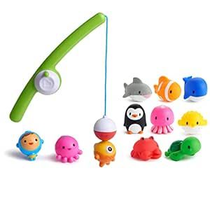Munchkin® Ocean Fun 12pc Baby and Toddler Bath Toy Set, Includes Magnetic Fishing Rod, 3 Magnetic Characters and 8 Bath Squirts