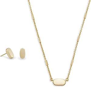 Kendra Scott Gift Bundle, Fern Pendant Necklace and Barrett Small Stud Earrings for Women, Fashion Jewelry, 14k Gold Plated