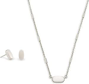 Kendra Scott Gift Bundle, Fern Pendant Necklace and Barrett Small Stud Earrings for Women, Fashion Jewelry, Bright Silver Plated