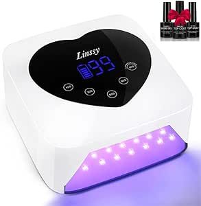 Linssy Nail Lamp,Cordless UV Led Nail Lamp 72W Rechargeable Nail Dryer with 5 Timer Setting,Professional Nail Light with Cute Heart Shape Large LCD Display