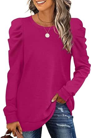 XIEERDUO Women's Sweatshirts Crew Neck Puff Sleeve Pullover Sweaters Loose Clothes Trendy Flowy