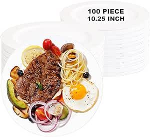 ricpok White Plastic Plates Heavy Duty 100 Pieces 10.25 inch White Hard Disposable Dinner Plates Ideal for Weddings Party Dinner Wedding Party Supplies Thanksgiving