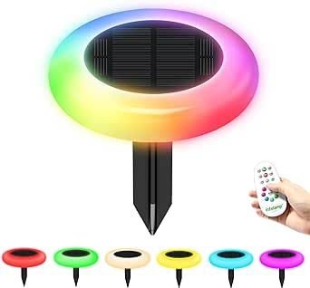 intelamp Colorful Solar Lights Outdoor, Color Changing Solar Lights Outdoor with Remote Control, Solar Garden Lights Color Changing for Garden, Pathway, Pool, Yard