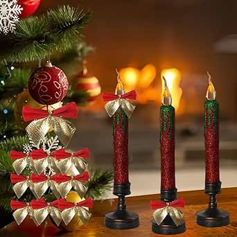 Finecombuy 2 PCS Blood Dripping Taper Candles with Battery Operated, Flameless Flickering Candle with Glitter Powder for Christmas Decrotion,Birthday,Holiday(Red)