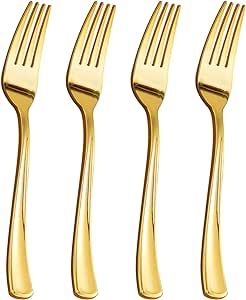 Goodluck 150 Pack Gold Plastic Forks, Heavy Duty Gold Forks Disposable, Gold Plastic Cutlery Perfect for Weddings, Parties, Dinners