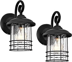 MICSIU Textured Black Outdoor Wall Light 2-Pack, 10 Inch Exterior Wall Lantern Lights with Clear Seedy Glass, Exterior Wall Lights for House, Entryway, Home, Patio, Garage, Doorway