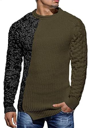 Taoliyuan Mens Pullover Sweater Winter Ribbed Knitted Color Block Comfort Stylish Twisted Long Sleeve Sweaters1