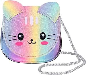 Abberry Cute Cat Crossbody Bag,Little Girls Cute Fashion Cat Coin Purse Pouch(Rainbow)