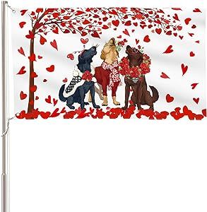 AVOIN colorlife Valentines Day Rose Wreath Dog House Flag 3x5 Ft Double Sided, Love Heart Valentines Day Anniversary Yard Outdoor Large Flag