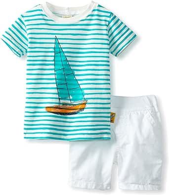 Charlie Rocket Baby Boys' Short Sleeve Stripe Sailboat and Short