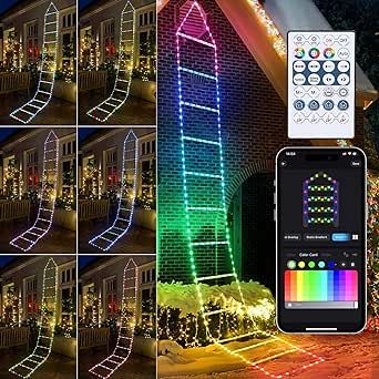 Toodour Outdoor Christmas Decorations Lights, Smart RGB Christmas Lights with Bluetooth & App Controlled, 10ft LED Ladder Lights, Music Sync Color Changing Xmas Lights for Home, Wall, Indoor Decor